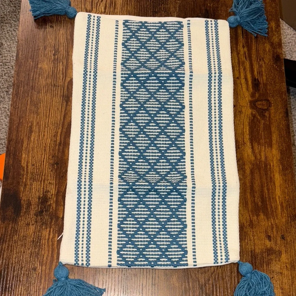 Blue and Cream White Boho Woven Throw Pillow Covers 19”x 11” NEW